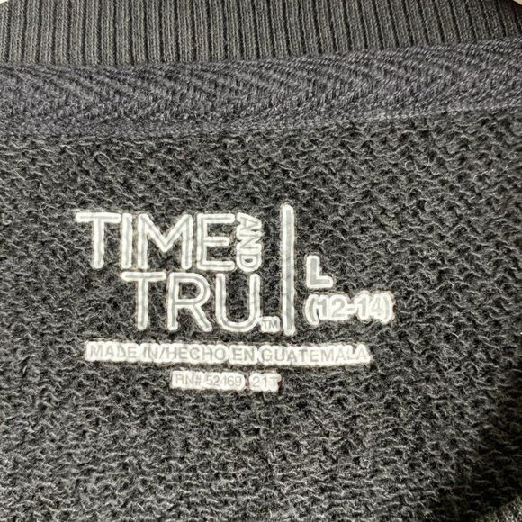 Womens Time & Tru Large Jet Black Sweatshirt Top High Low Drop Shoulder 3695 - Picture 6 of 7